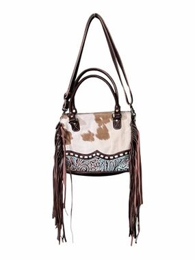 Myra Bag Brown Freckles Hairon Fringe Tote